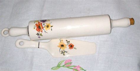 Vintage Ceramic Rolling Pin With Floral By Sarahsvintageattic