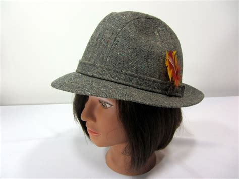 Mallory And Stetson Gray Tweed Fedora Hat Red Yellow Fe Gem