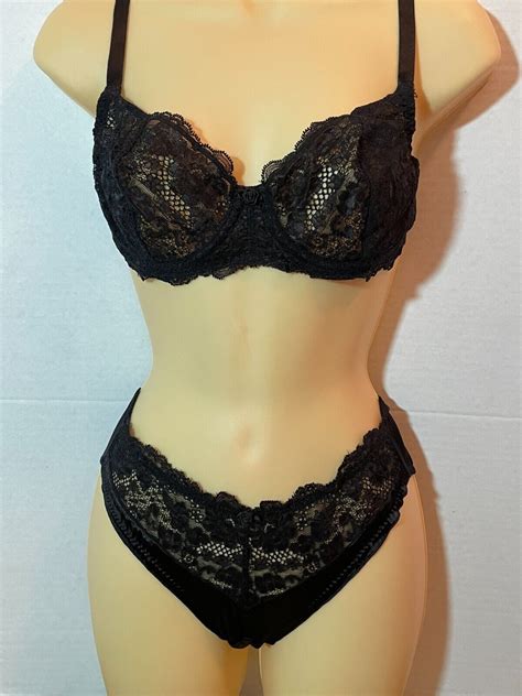 vtg victoria s secret lace and second skin satin bikini panty andbra set silky 34d ebay