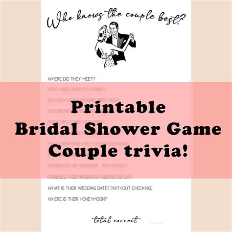 Who Knows The Couple Best Bridal Shower Game Printable Bridal Etsy