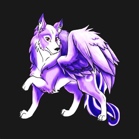 Cute Purple Winged Wolf T Shirt Fantasy Wolf With Wingstee