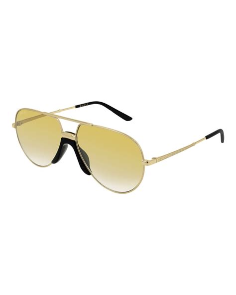 Gucci Men S Aviator Gold Lens Sunglasses Neiman Marcus