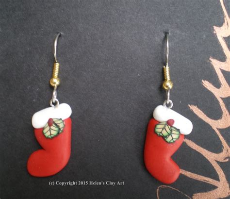 Polymer Clay Christmas Stocking Dangle Earrings By Helens Clay Art