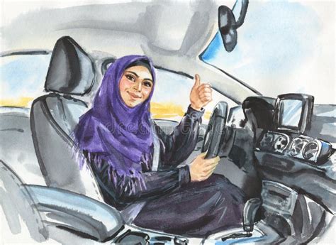 Arabian Woman In The Car Stock Illustration Illustration Of Hijab 157180061