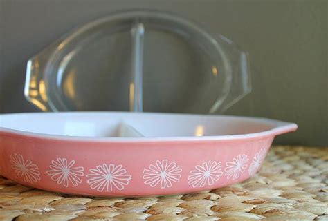 Vintage Pink Daisy Pyrex Glass Cinderella Oval Divided Serving Etsy