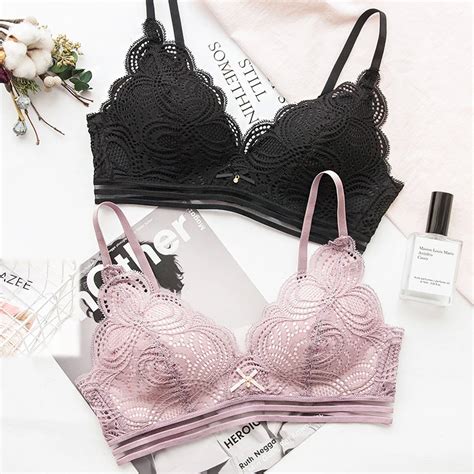 Deruilady Sexy Thin Bralette Lingerie Lace Floral Wireless Bras For