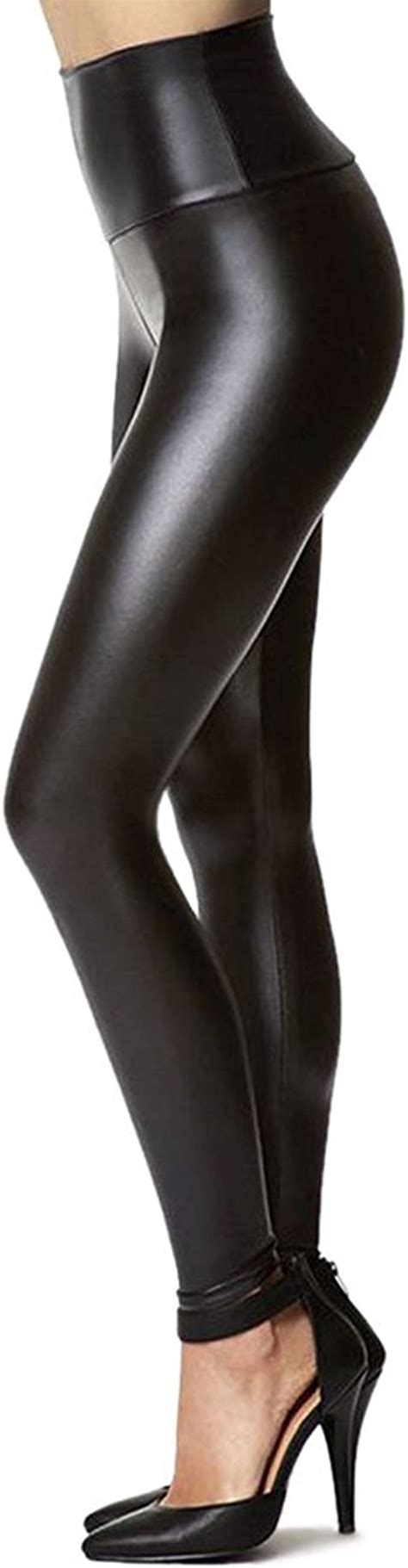 Womens Stretchy Faux Leather Leggings Pants Sexy Black High Waisted