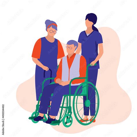Healthcare Worker Taking Care Of An Elderly Man And Woman Nursing Home