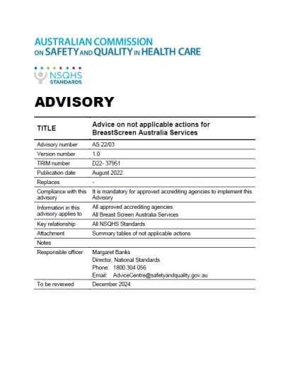Nsqhs Standards Advisories Australian Commission On Safety And