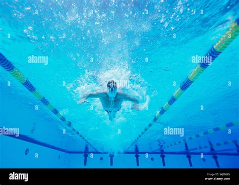Underwater Shot Of Male Swimmer Swimming In Pool Stock Photo Alamy