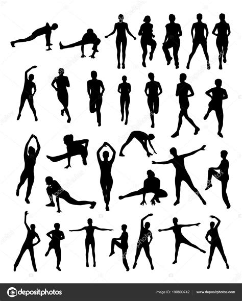 Silhouettes People Doing Aerobics Exercises White Background Vector