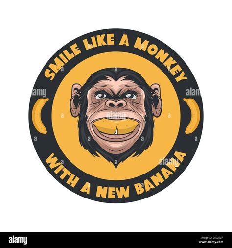 Smile Like A Monkey With A New Banana Vector Smiling Chimpanzee Ape