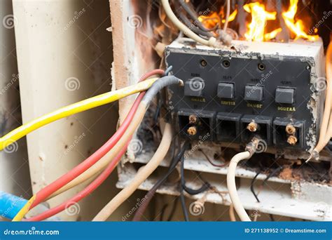 Burning Switchboard From Overload Or Short Circuit On Wall Circuit