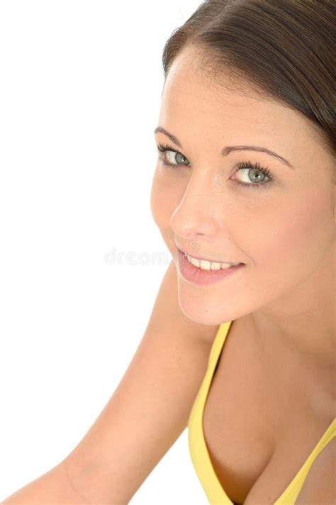 Close Up Portrait Of An Attractive Happy Natural Young Woman Stock