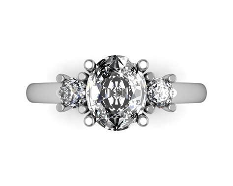 Oval diamond halo engagement ring in 14k white gold (3/4 ct. Trellis three stone ring round side stones oval center ...