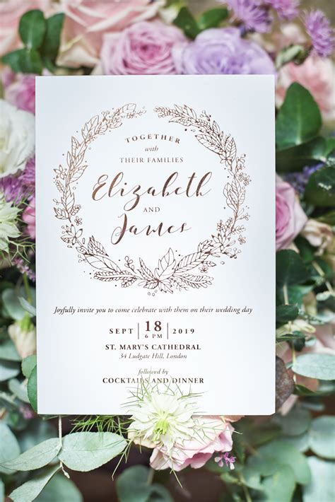 Whimsical Floral Garland Wedding Invite With Rose Gold Foiling Cheap