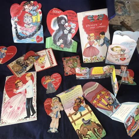 1930s 50s S Vintage Lot Of 15 Heart Shape Valentines Day Cards 999