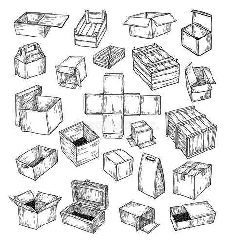 Boxes Collection Doodles Set Vector Illustration Stock Vector