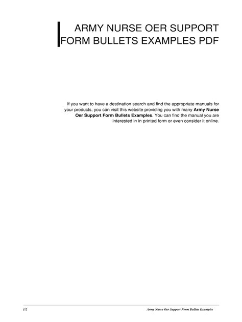 Fillable Online Army Nurse Oer Support Form Bullets Examples Army