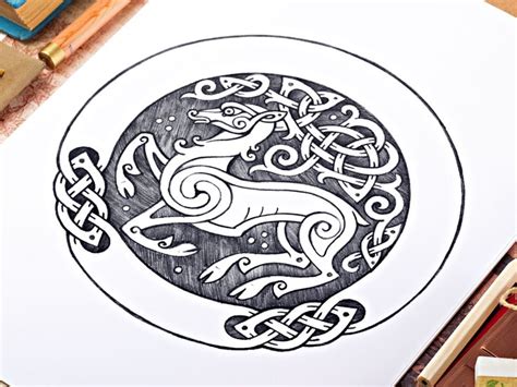 Celtic Deer Pencil Sketch Celtic Geometric Tattoo Arm Deer Sketch