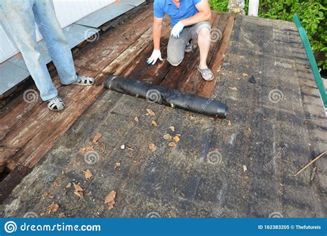 Roofers Roof Repair And Renovation Old House Roof With Bad Wet Wooden