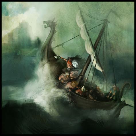 Vikings Boat Under Seastorm