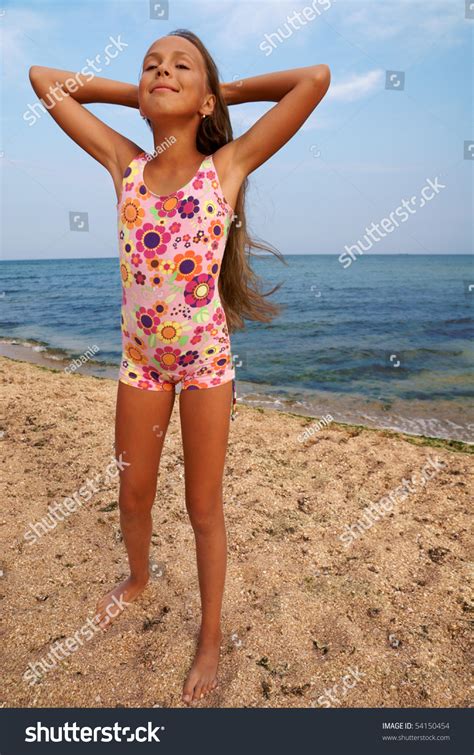 Portrait Cheerful Preteen Girl Enjoying Sunbath Foto Stok 54150454