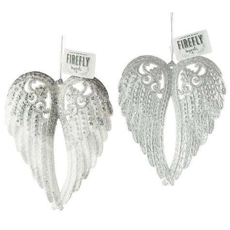 Glitter Angel Wings Ornaments Silverwhite 6 Inch 2 Piece