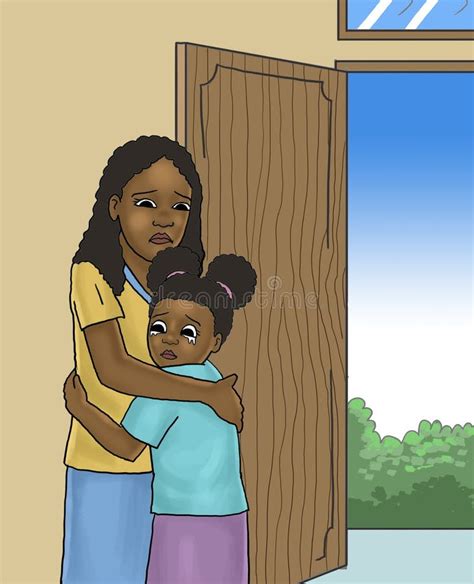 Sad Girl Hugging Mom Illustration Stock Illustration Illustration Of