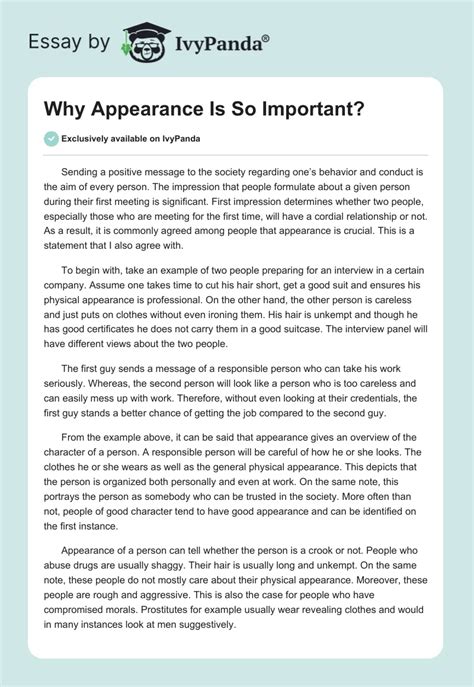 Why Appearance Is So Important 559 Words Essay Example