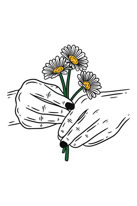 Women Hand Holding Rose Flower Gesture Flat Line Art Illustration Vector Art At Vecteezy