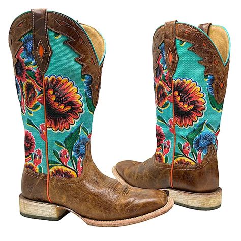 Ariat Women S Floral Circuit Champion Western Boots Broad Square Toe Size Ebay
