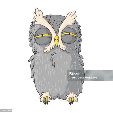 Cute Drowsy Owl Cartoon Hand Drawn Clip Art Grumpy Night Owl In Child