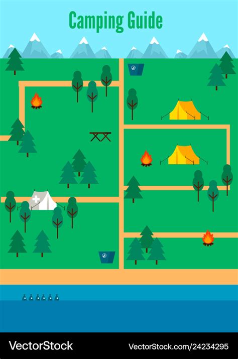 Flat Camping Map Template Royalty Free Vector Image