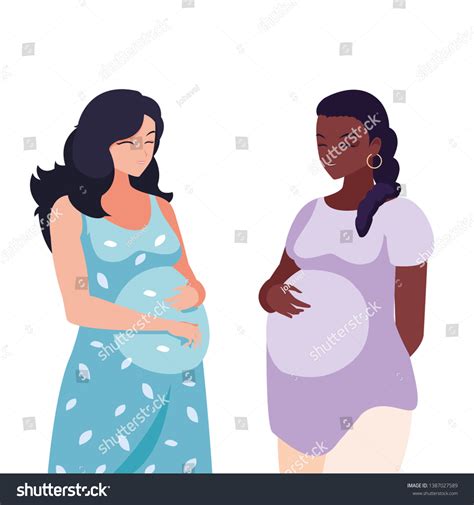 Interracial Couple Of Pregnancy Women Characters Royalty Free Stock