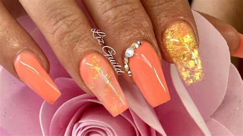Peach Acrylic Nails Summer Nail Design Youtube