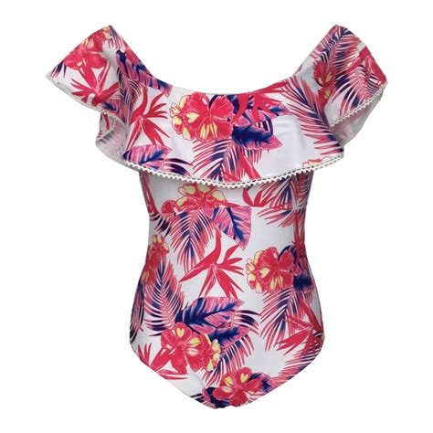 New 2018 Ms Floral Printed Women Swimwear Sexy Lace Flouncing Push Up One Piece Swimsuit Bathing
