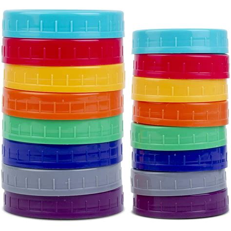 16 pack colored plastic mason jar lids for ball kerr and more 8 regular mouth and 8 wide mouth