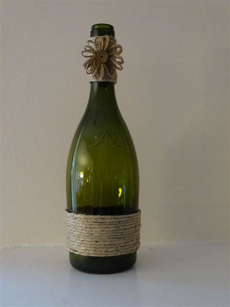 Twine Wrapped Green Wine Bottle With Twine Flower Wine Bottle Crafts