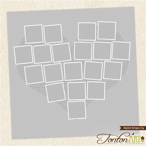 Heart Shape Photo Collage Template 24x24 And 11x11 Photoshop