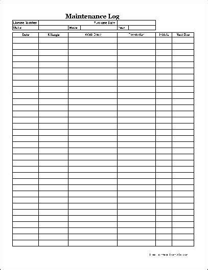 Fleet Maintenance Log Template Excel Templates