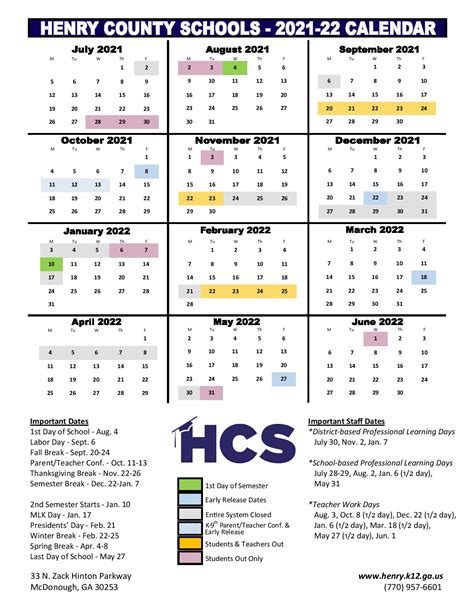 Henry County School Calendar 2021 2022 In Pdf