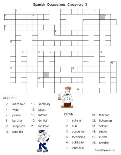 2 descriptive body parts crosswords with key. Occupations in Spanish crossword puzzle & answer key: FREE ...