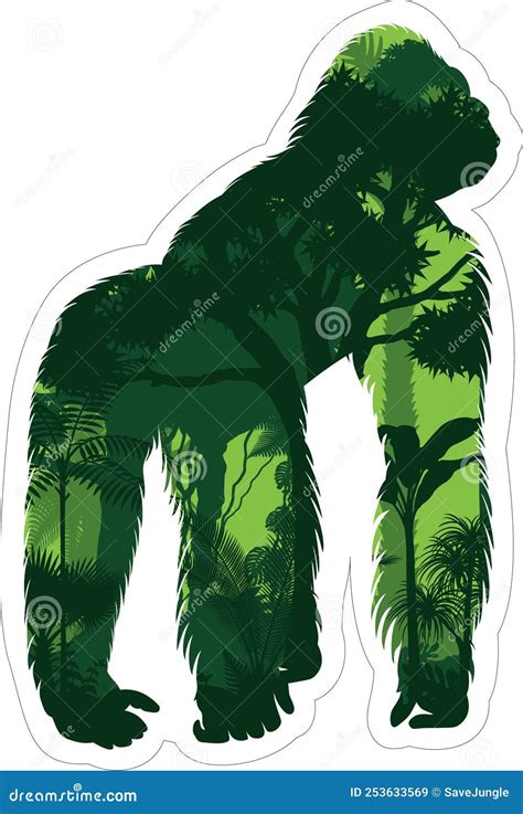 Tropical Rainforest Jungle Illustration With Male Gorilla Stock Vector