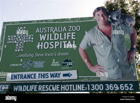 A Billboard Of Steve Irwin At The Australia Zoo Wildlife Hospital On