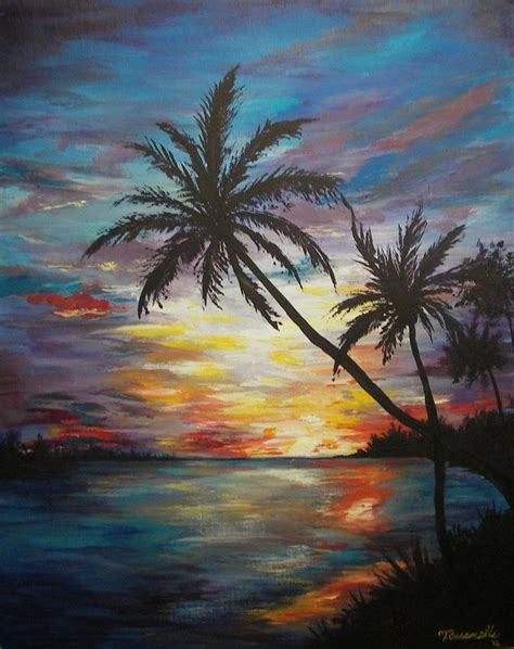 Tropical Sunset Painting By Cust0m On Deviantart Sunset