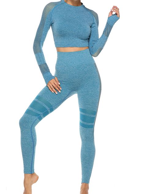 Yoga Outfits For Women 2 Piece Set Long Sleeve Zip Up Crop Top And