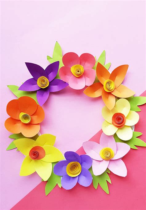 Paper Wreath Craft For Kids Made From Gorgeous Paper Flowers