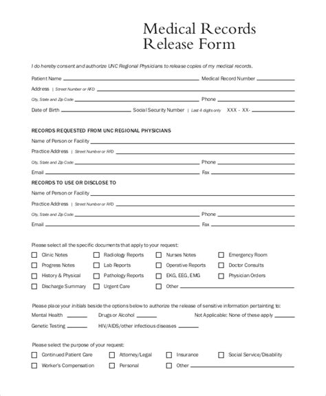 sample medical records release form  examples   word
