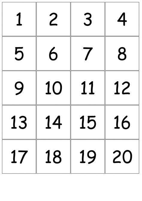 Numbercards1 20 Printable Numbers Free Printable Printable Bingo